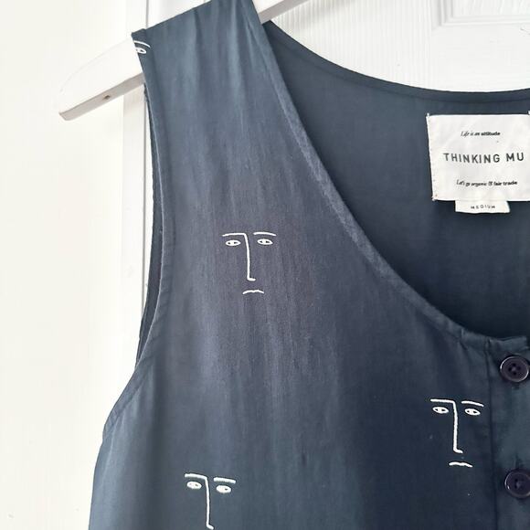 Thinking Mu Organic Cotton Faces Silhouette Sleeveless Relaxed Jumpsuit Medium - Picture 8 of 11